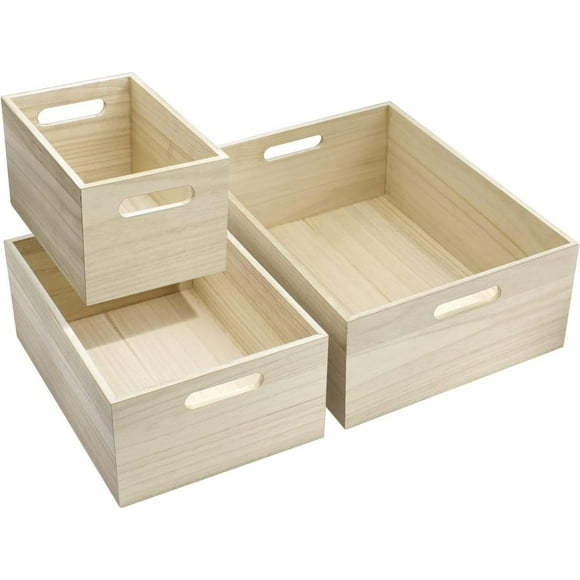 Sorbus Unfinished Wood Crates - Organizer Bins, Wooden Box for Pantry Organizer Storage, Closet, Arts & Crafts, Cabinet Organizers, Containers for Organizing (3 Pack)