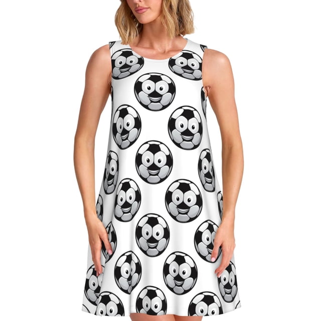 Disketp Happy Soccer para Vestido sin Mangas para Mujeres, Vestidos de Verano para Mujeres, Casual y Holgado para la Playa