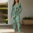 thumbnail image 2 of WCJM Women's 2 Piece Outfits Women Casual Lapel Button Print Two Piece Long Sleeve Pajamas Pajamas Suit Two-Piece Set Women Pajama Sets, 2 of 4