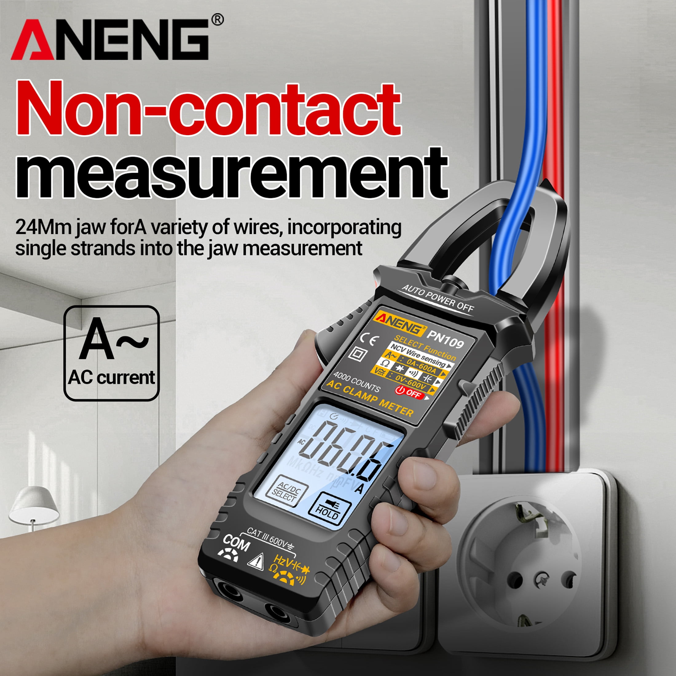 ANENG Smart Touch Clamp Meter Digital Multimeter PN109 600A AC Current 600V AC/DC Voltage NCV Detection 4000 Counts Auto-Off