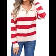 thumbnail image 2 of Suéter de Rayas con Cuello en V para Mujer, Jersey de Punto Holgado de Larga, Tops de Otoño. Rojo XL, 2 of 10