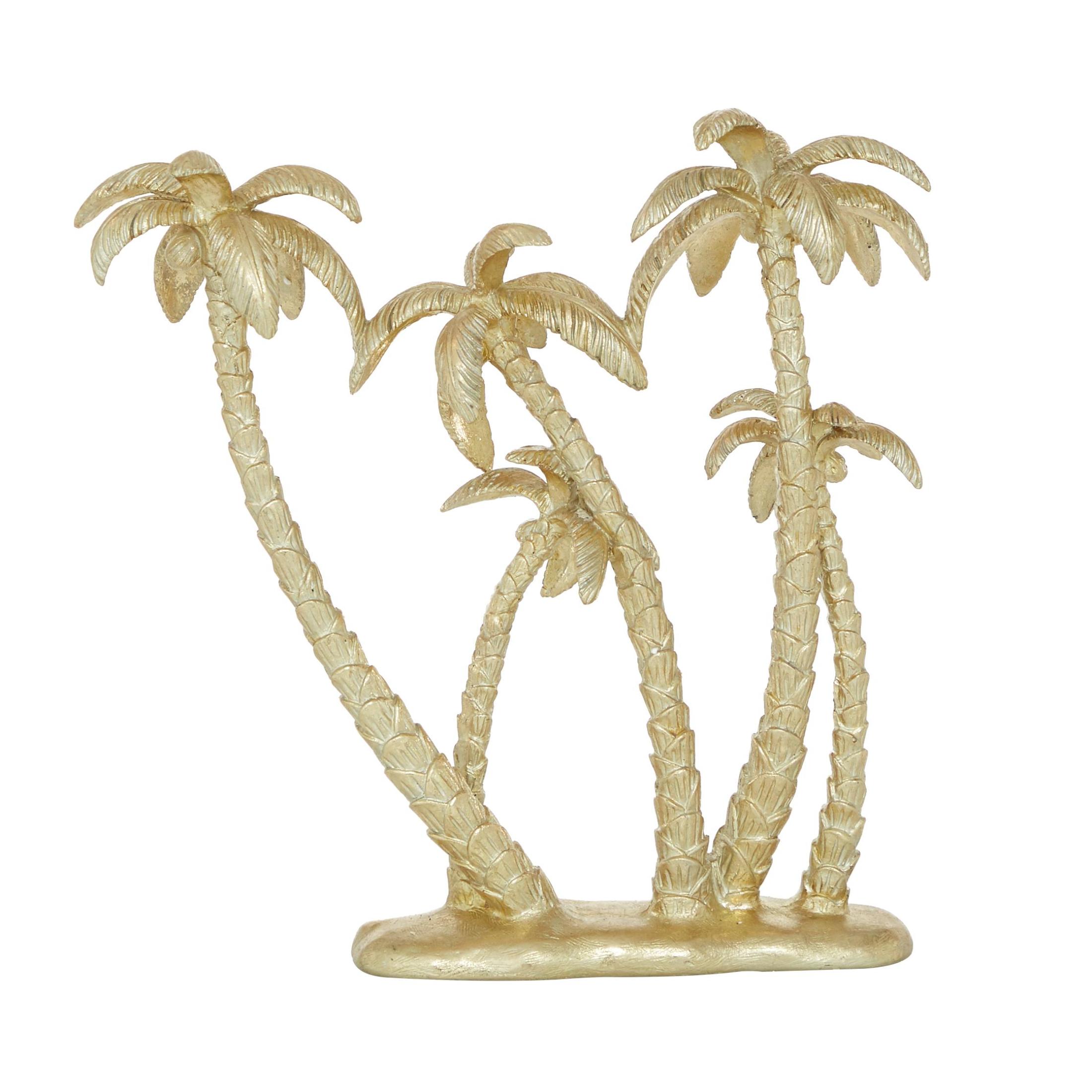 15" x 16" Gold Polyresin Palm Tree Sculpture, by DecMode