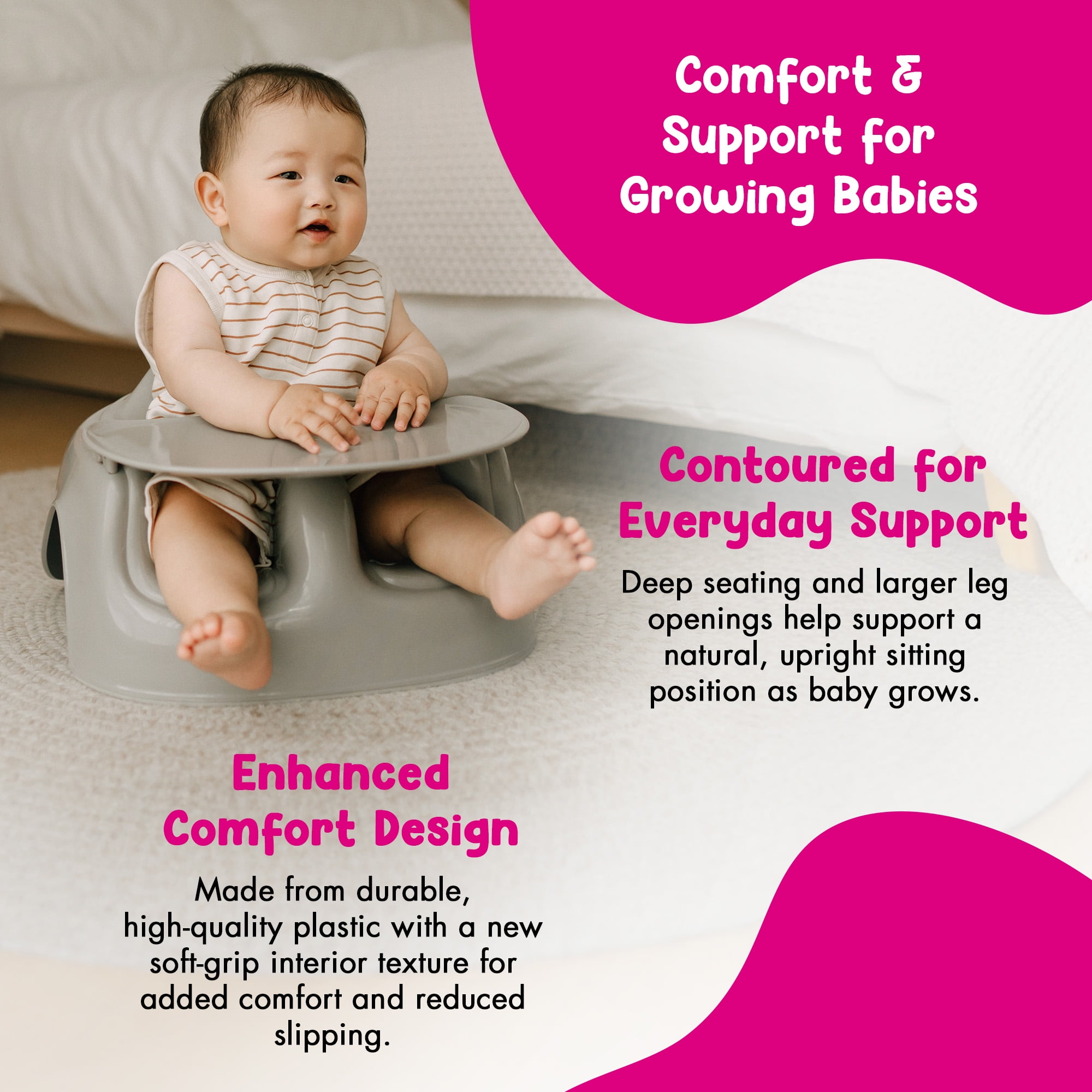 Bumbo Plastic Floor Seat Lite Baby Chair with Removable Tray for 3-12 Months, Breige