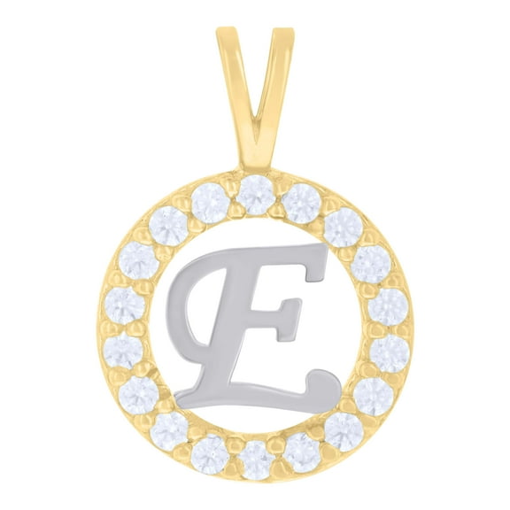 10k Two-Tone Gold Cubic Zirconia Unisex Initial "E" Alphabet Pendant 1.1g Charm