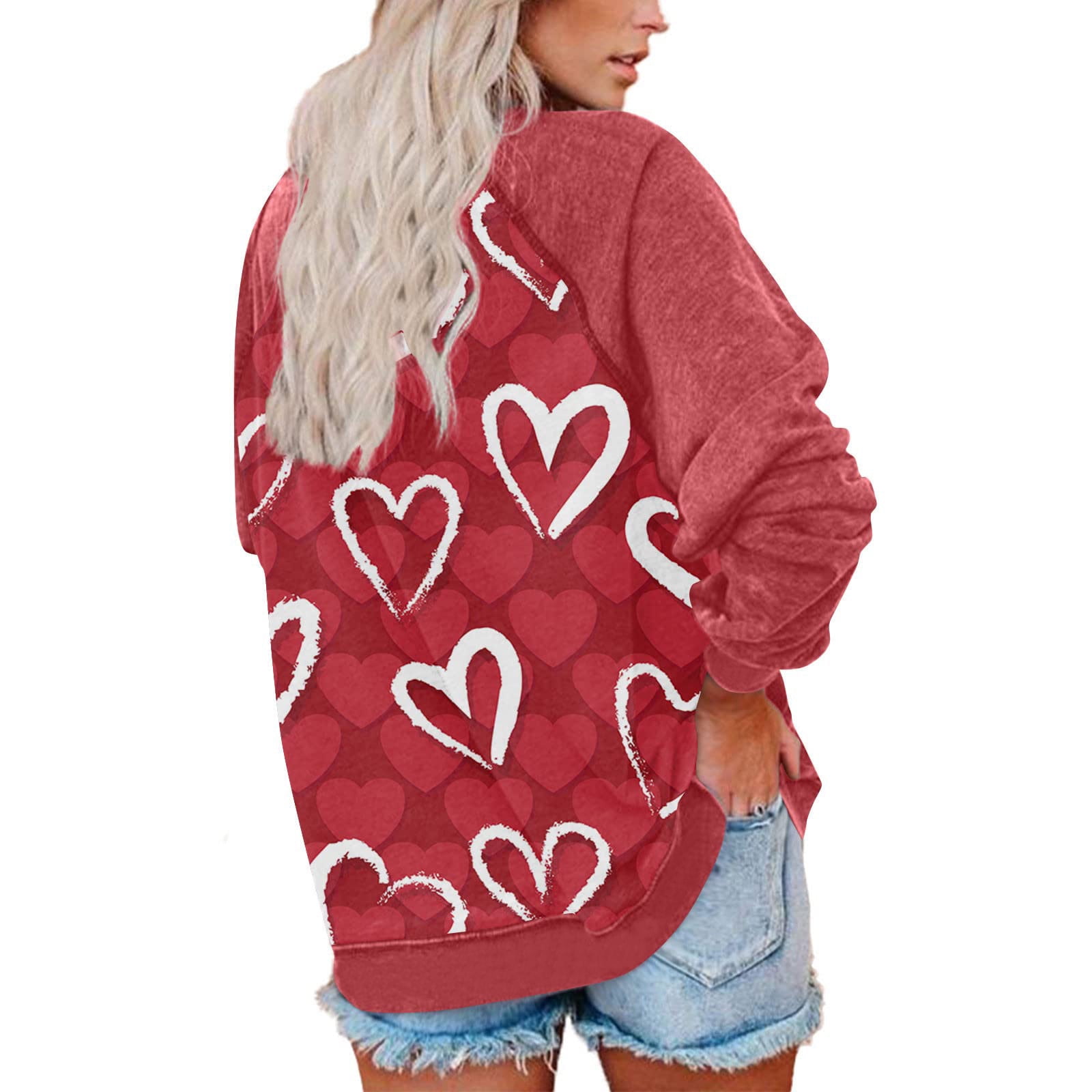 Valentine's Day Sweatshirt Women Letter Graphic Print Long Sleeve Cute  Pullover Casual Tunic Tops Crew Neck T Shirt（Orange,S) 