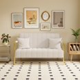 thumbnail image 2 of 59"Beige Teddy Fleece Sofa with Golden Stainless Steel Frame and 2 Throw Pillows, 2 of 7