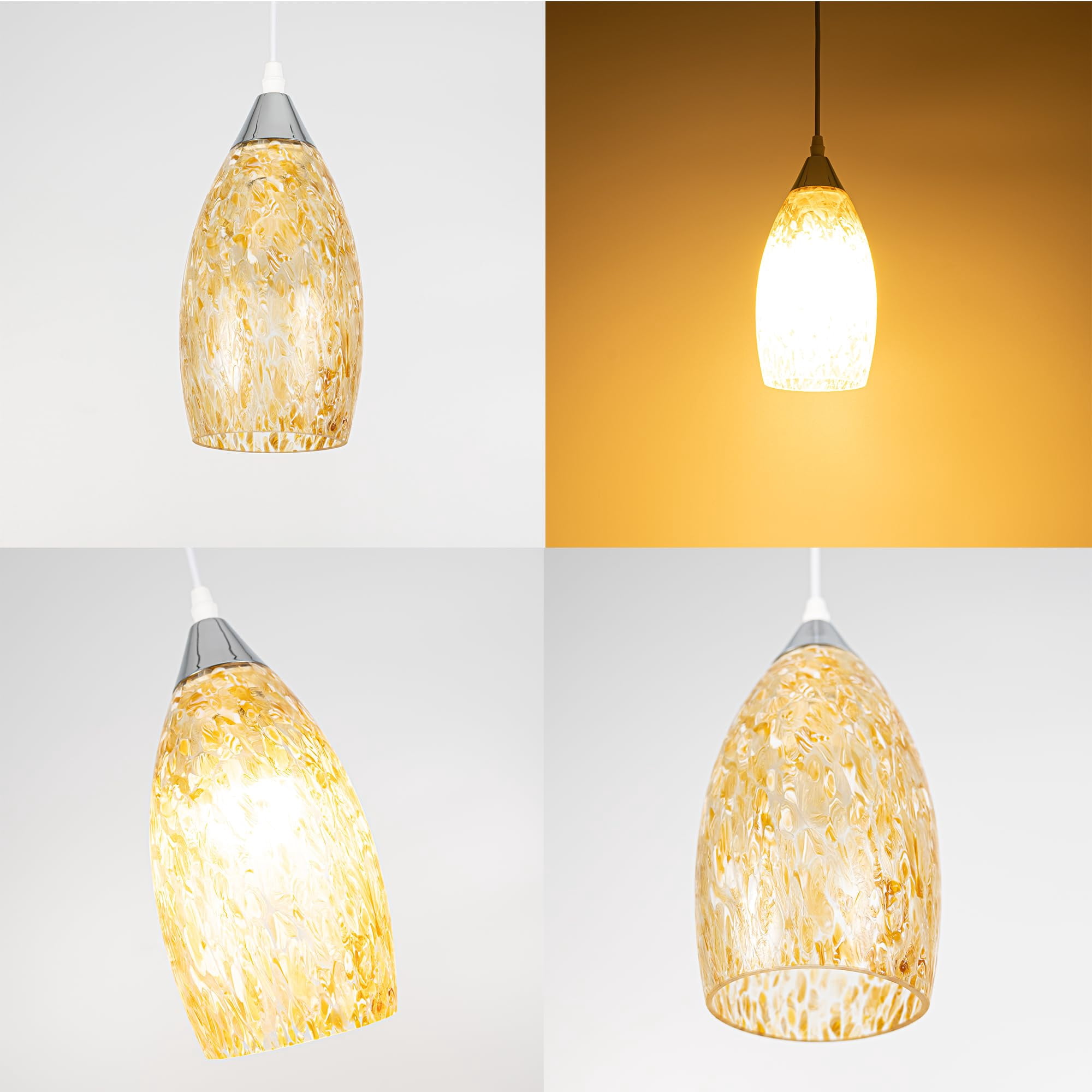 Kiven Plug in Pendant Light, Farmhouse Hanging Light Fixture with Remote and Art Glass Lampshade, E26 Socket Dimmable Pendant Lights for Bedroom Hallway Kitchen DZ0506
