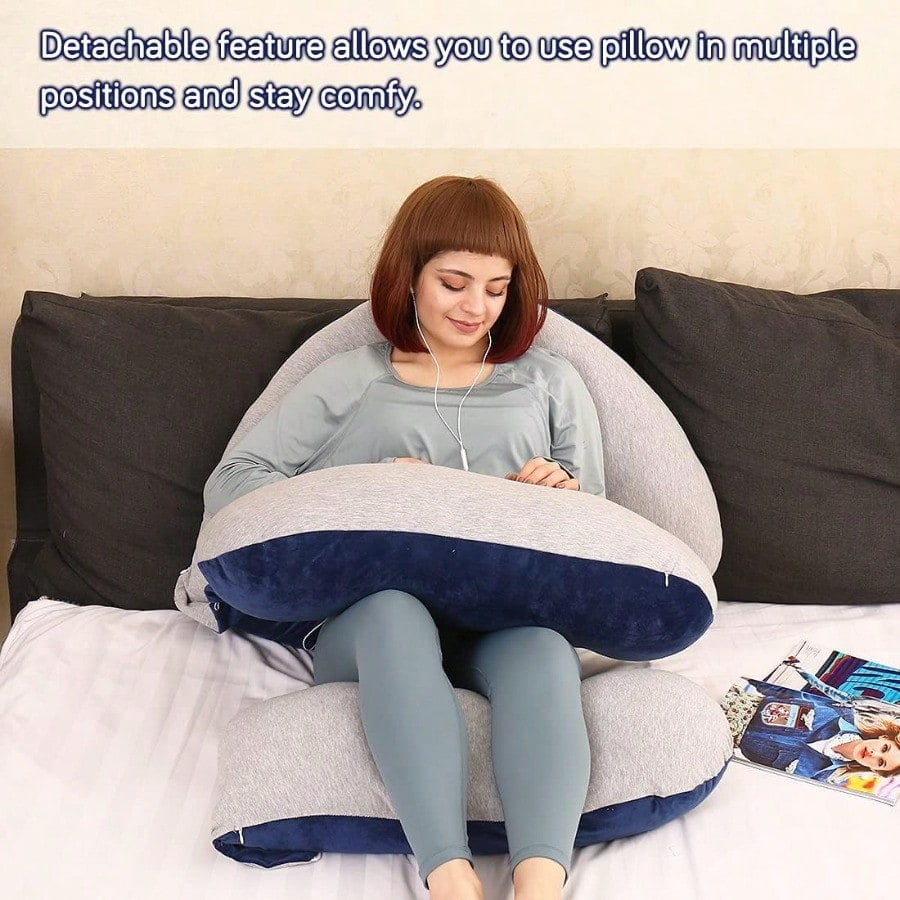 60 Inch Pregnancy Pillow Detachable U Shape Full Body Pillow For Maternity Support Sleeping Pillow For Pregnant Women GreyBlueVelvetJersey