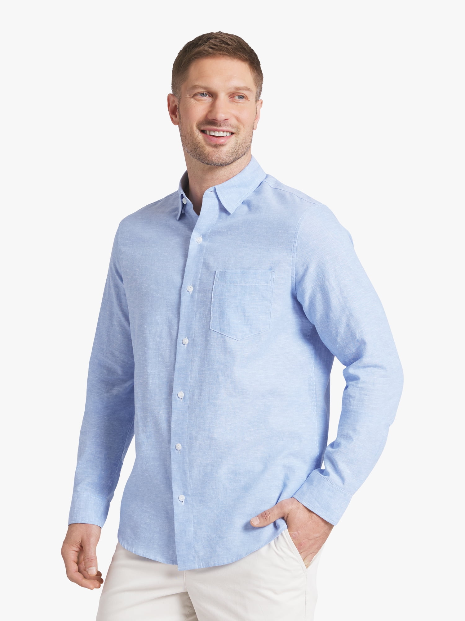 Chaps Men's & Big Men's Long Sleeve Linen Shirt, Sizes S-3XL