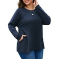 thumbnail image 4 of FlorCurve Plus Size Sweatshirts for Women Long Sleeve Shirts Crew Neck Loose Fit Blouse with Pockets, Navy 3XL, 4 of 7