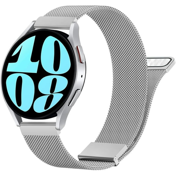 KOMI Metal Band Compatible with Samsung Galaxy Watch 6 Band 40mm 44mm, Galaxy Watch 6 Classic Bands 43mm 47mm, 20mm Stainless Steel Replacement Strap for Galaxy Watch 6 Band Women Men Silver