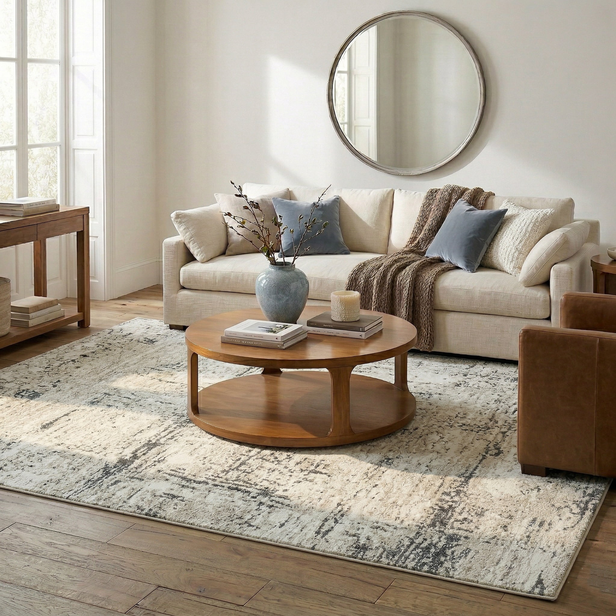 Ox Bay Bethany 5' x 7' Cream/Gray Abstract Durable Indoor Area Rug