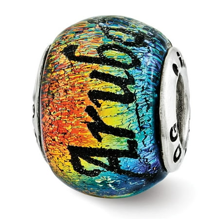 Tree Charm - Aruba & Palm Trees Orange Dichroic Glass & Sterling Silver Charm