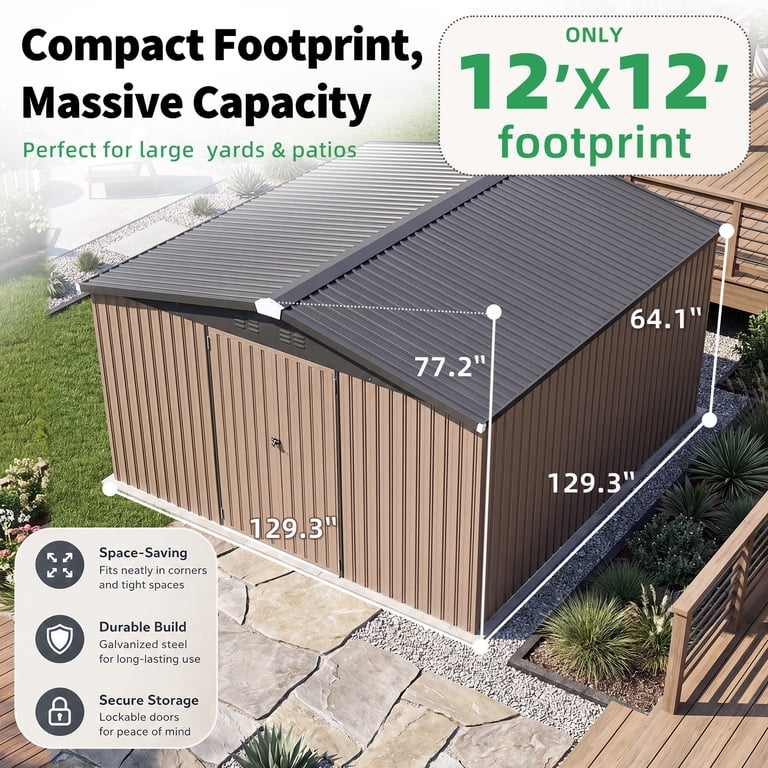 YODOLLA 12x12 ft. Waterproof Aluminum Outdoor Metal Storage Shed