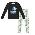 thumbnail image 2 of Pyjama pour Filles, Imprimé Dinosaure, Col Rond, Manches Longues, Haut et Pantalon, Ensemble de Pyjama 2 Pcs Printemps Automne, Pyjama pour Enfants, Garçons, Noir, 4 Ans-5 Ans, 2 of 5