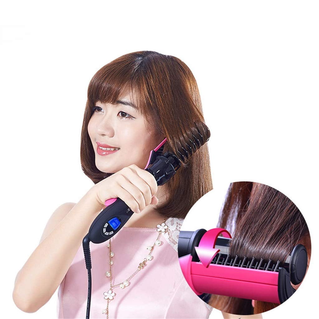 Automatic Rotating Styling Iron for Straightening & Curling, 2-in-1 Hair Styler with Polishing Cylinder for High Shine, 6 Heat Settings & Auto Shut-Off