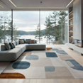 thumbnail image 2 of ODIKA 8'x10' Washable Area Rug Tan Abstract Brushstroke Geometric Interlocking Neutral Navy for Dining Room, Large Office, Lounge, Non-Slip Chair-Friendly Mat, 2 of 7