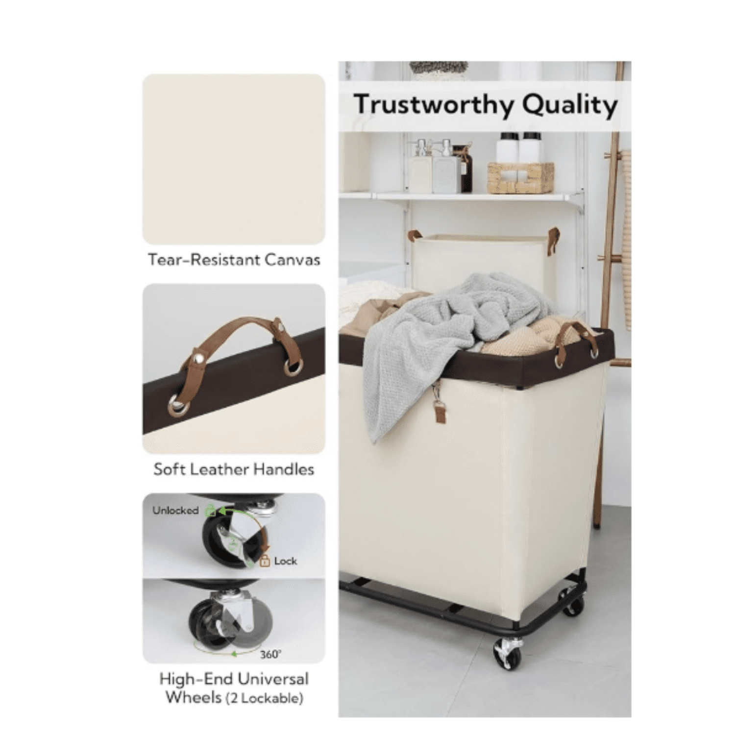 320L Laundry Basket with Wheels, Extra Large Rolling Hampers for Clothing Organizer, Dirty Clothes Basket for Hotel, Home, Closet, Dorm, Beige
