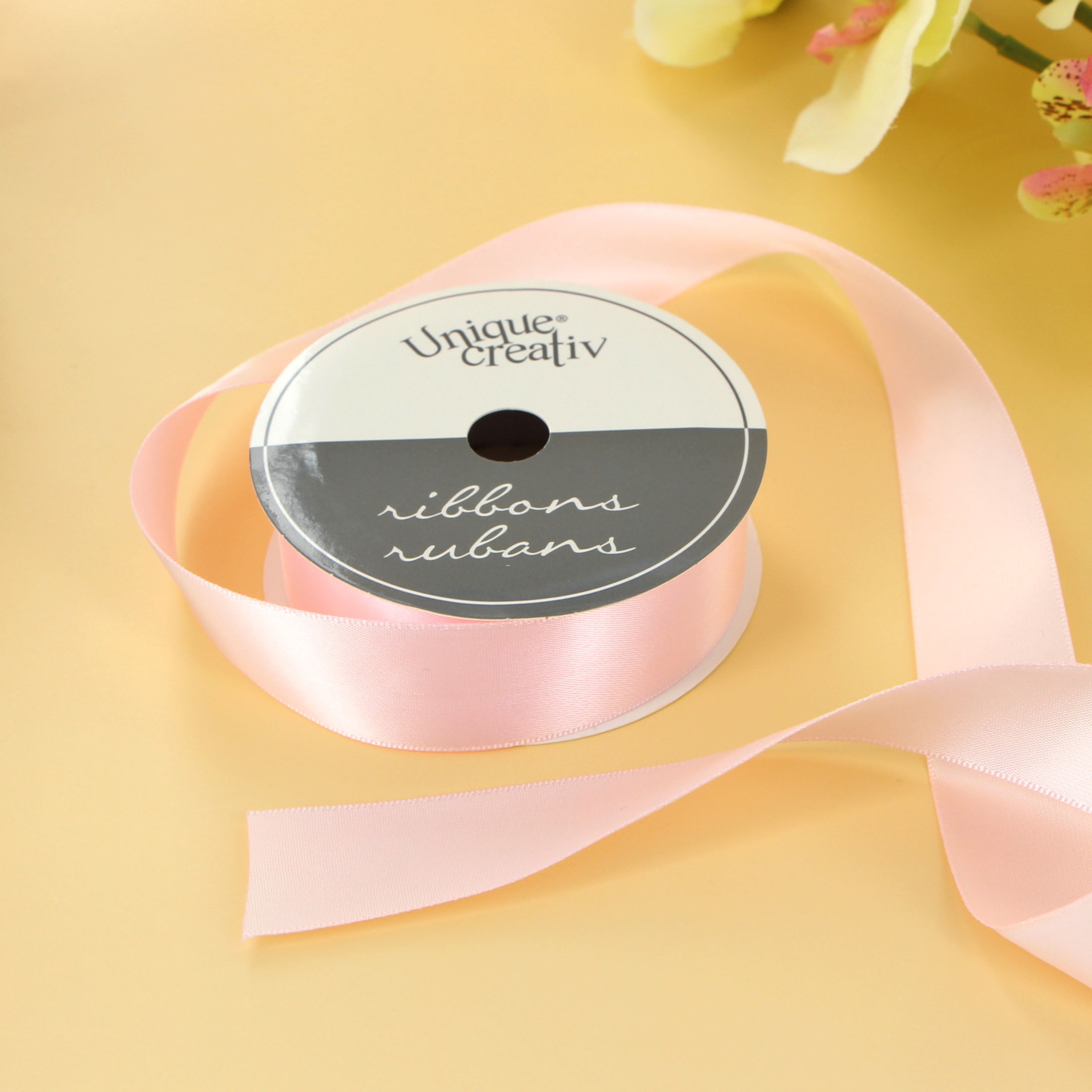 UNIQUE CREATIV, Ribbon, Single Face Satin, Pink, 100% polyester, 25mm x 5.5m ( ⅞" x 6 yds)