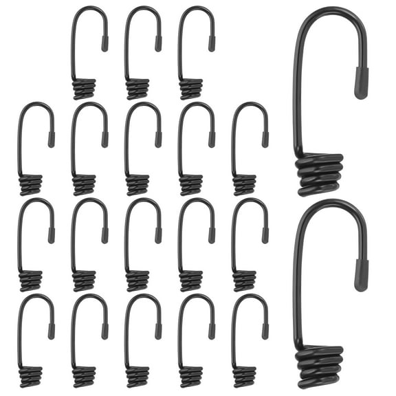 1/4"(7mm) Bungee Cord Hooks, Heavy Bungee Shock Cord Hook Spiral Wire Hooks End, Black 20 Pcs