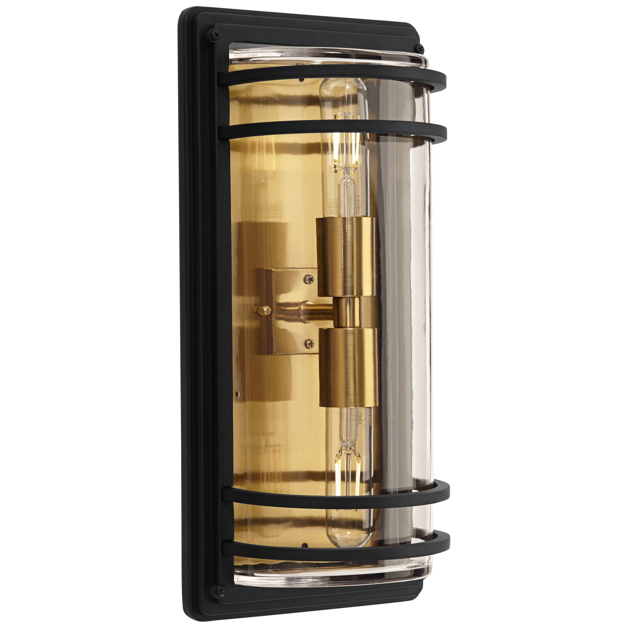 John Timberland Modern Outdoor Wall Light Fixture Black Brass 2-Light Downlight Uplight 16" Clear Glass Exterior House Porch Patio