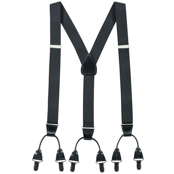 Hold'em Elastic "Double-Hold" Button Look with No Slip Pin Clip Closure Suspenders for Adult Men - Black