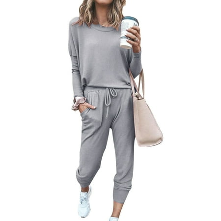 

Women Comfy 2 Pieces Long Sleeve Lounge Sets Crewneck Tracksuits Pullover Sweatpants Soft Pajamas Set