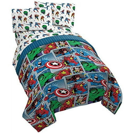 Marvel Avengers Fighting Team Multi-Color 5 Piece Queen Bed Set