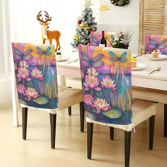 YAZAOO Chair Covers Set Home Kitchen Colorful Dragonflies Painting Party Decor Seat Back Cover Protector