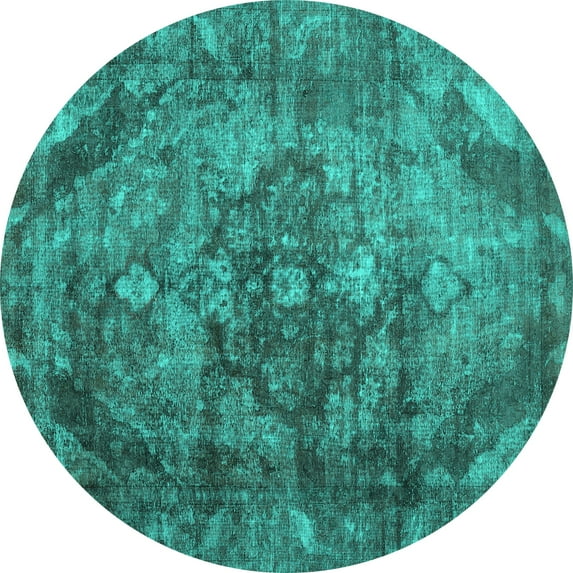 Ahgly Company Machine Washable Indoor Round Abstract Turquoise Blue Contemporary Area Rugs, 3' Round