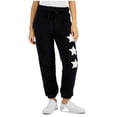 thumbnail image 1 of Crave Fame Womens Fleece Sherpa Patch Tapered Jogger Casual Pants, black, Juniors, S, 1 of 1