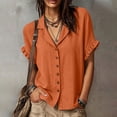 thumbnail image 6 of SAFUNY Women's Button Down Shirt Button Closure Collared Neck Short Sleeve Summer Style For All Day Wear Orange M, 6 of 8
