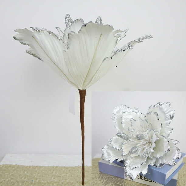 Venta al por mayor de flores artificiales, gran decoración Artificial, flor de Pascua, árbol grande, flores de Pascua con brillo, flores de Navidad