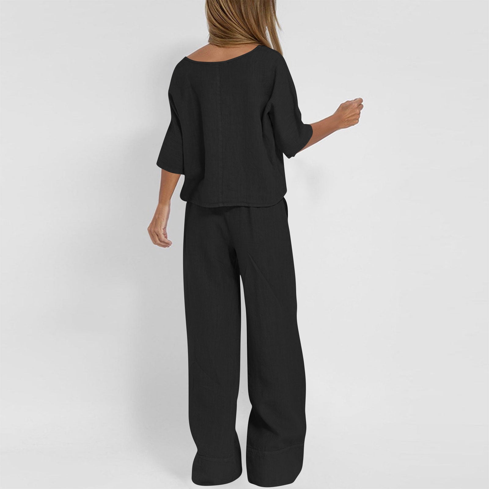 UPPADA Women's 2 Piece Outfits Long Sleeve Velvet Tops and Comfy Wide Leg Pants Two Piece Lounge Sets Tracksuits Matching Ladies Lounge Fleece Set with Pockets Black,XXXXXL