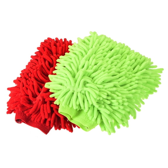 Uxcell Large Double-Side Microfiber Soft Chenille Dusting Mitten Light Green Rose Red 2in1 Set