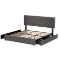 thumbnail image 3 of Full Size Platform Bed Frame with 4 Storage Drawers – Adjustable Linen Headboard – Diamond Stitched Button Tufted, Noise-Free – No Box Spring Needed – Strong Capacity – Dark Grey, FULL, 3 of 35