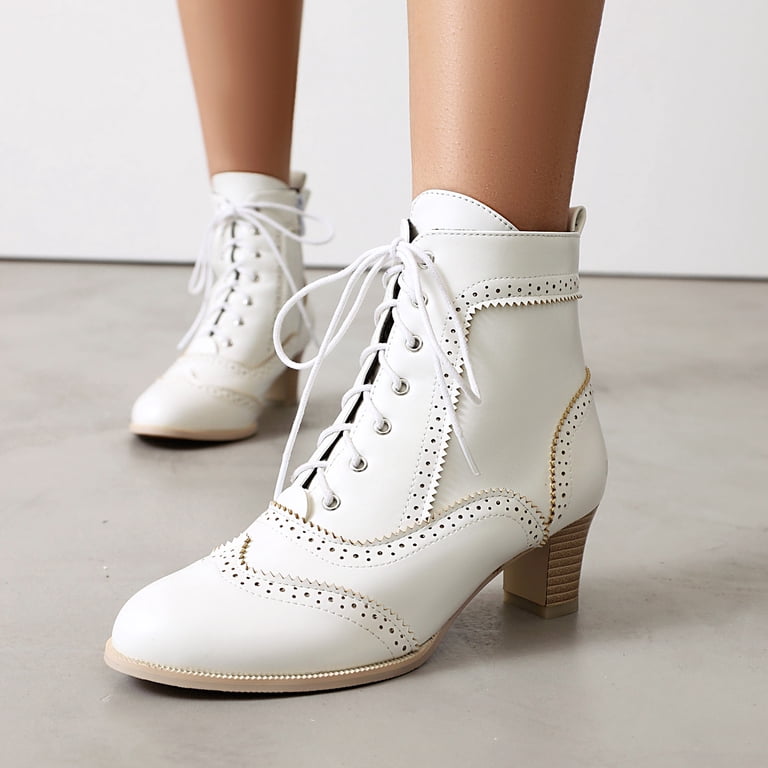 Drie Womens Boots Women's Mid Calf Boots,Round Toe Comfort Low Heel Slouchy  Dress Zip Booties White,7.5 - Walmart.com