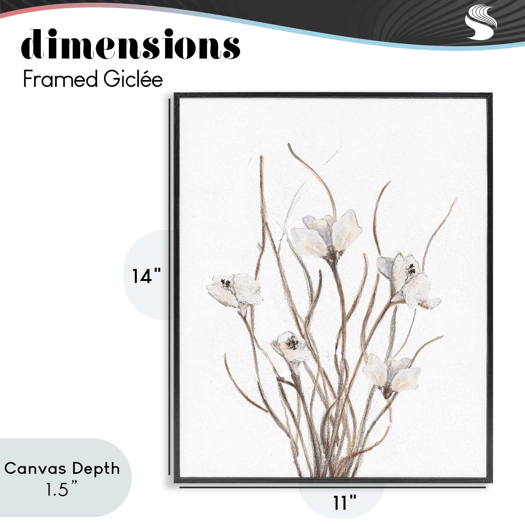 Stupell Industries Curly Floral Branches Black Framed Giclee Art, design by Lanie Loreth