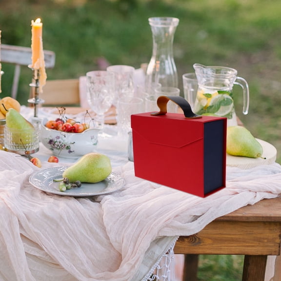 COOPHYA Red Lid Wrapping Storage Box with Handle 18x13x6.5cm 1 Set