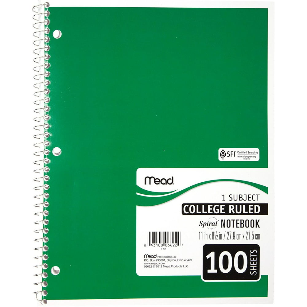 6 Pack Mead Spiral Notebook, College Ruled, 1 Subject, 8