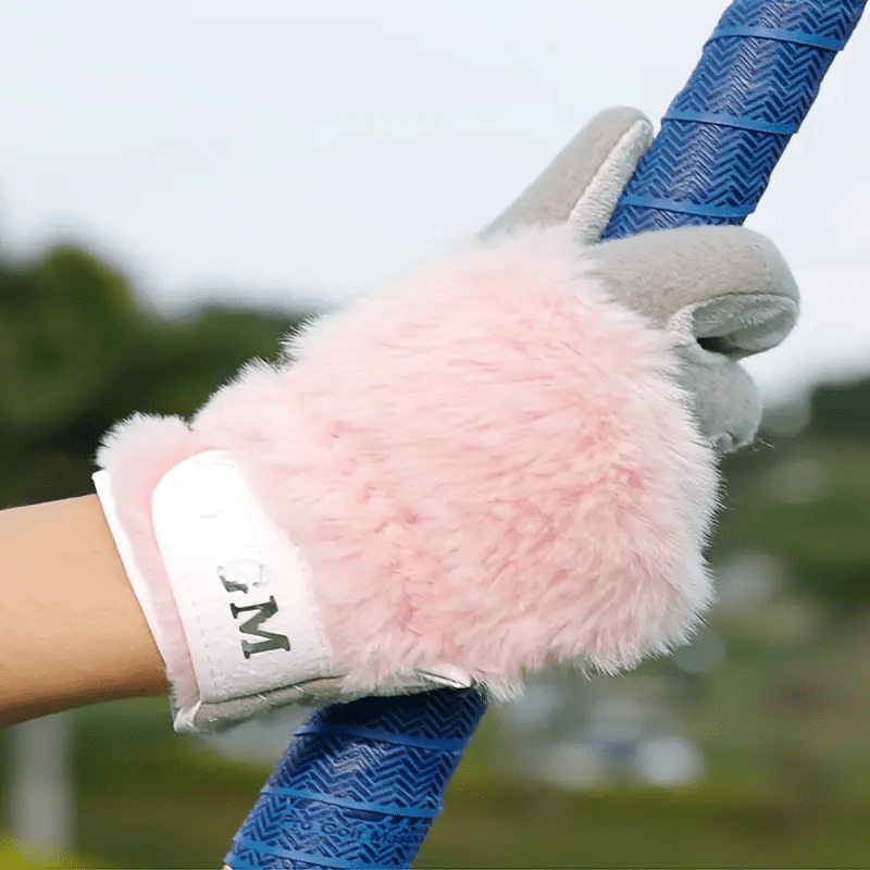 AMEYXGS Golf Imitation Rabbit Fur Gloves Palm-Grip Silicone Cold Weather Golfer Sport