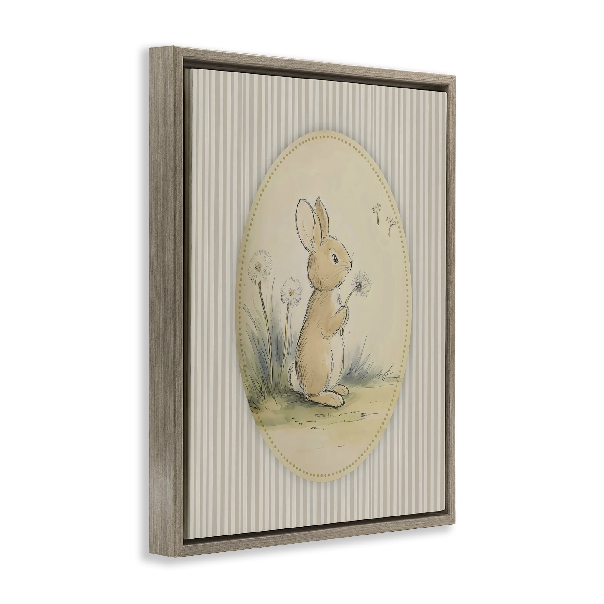 Stupell Industries Baby Bunny in Dandelions Brown Framed Floater Canvas Wall Art, design by Arlington Prints