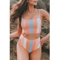 thumbnail image 1 of Women's Orange Vertical Striped High Waist Bikini Swimsuit, 1 of 18