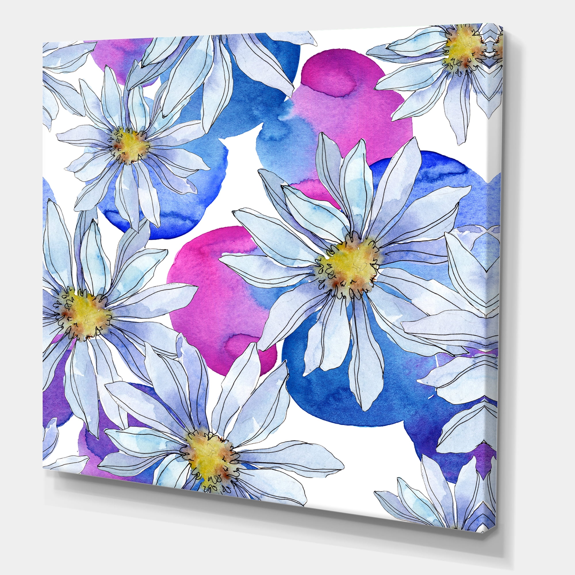 Designart ' Daisies On Red and Blue Backgorund ' Traditional Canvas Wall Art Print
