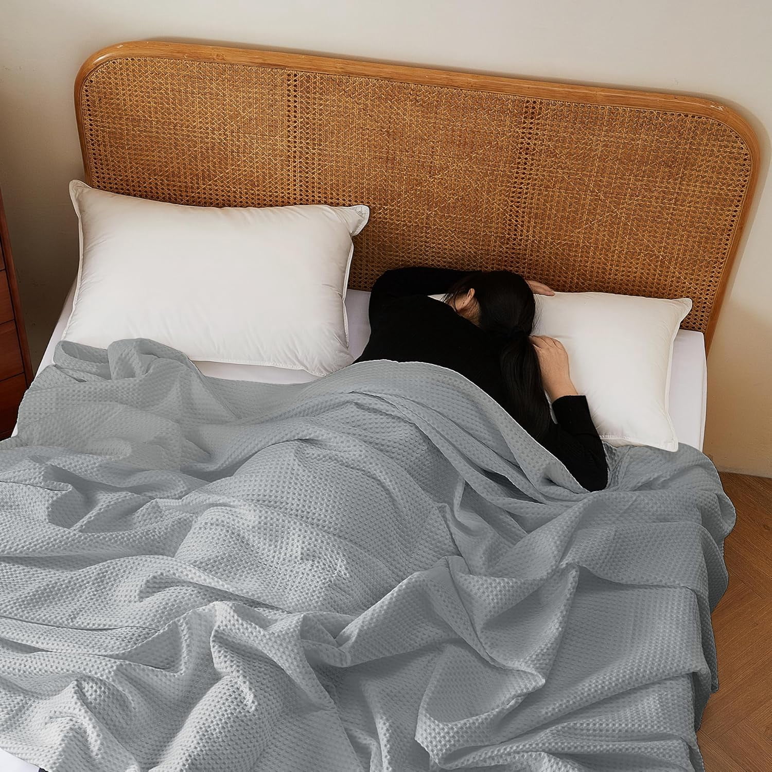 Shunjie.Home 100% Cotton Waffle Bed Blanket Queen Size, Throw Blanket for Couch All Seasons (Silver Grey, 90x90)
