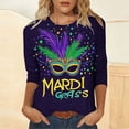 thumbnail image 4 of Rciityk Carnival 3/4 Length Sleeve Womens Tops Casual Loose Mardi Gras Printed Crew Neck T-Shirt Pullover Holiday Party Tops, 4 of 6