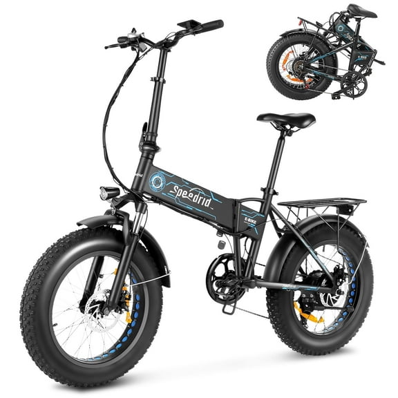 Speedrid 500W Folding Electric Bike for Adults, 20" x 4.0" Fat Tire Ebike with 48V 10.4Ah Large Removable Battery Electric Bicycle, 50 Miles Max Range, Front Suspension Fork and 7 Speed UL2849
