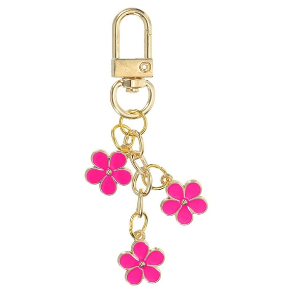 Flower Charm Keychain, Enameled Keychain Pendant with Snap Hook, Rose Red