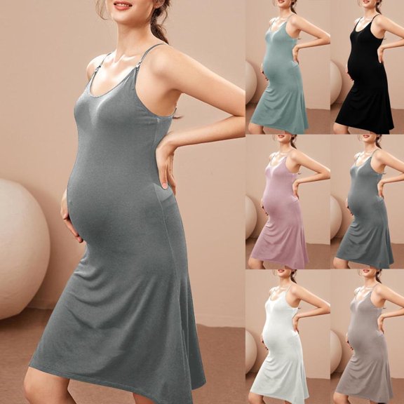 Bxsruta Maternity Nursing Dress Sleeveless V-Neck Casual Long Dress for Women Soft Stretchy Pregnancy Breastfeeding Nightgown Postpartum