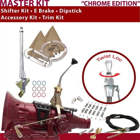 American Shifter C4 Shifter Kit Chrome 8 in. E Brake Cable Clamp Clevis Trim Kit Dipstick for F73C1